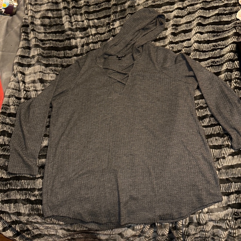 Grey waffle sweater with a hood